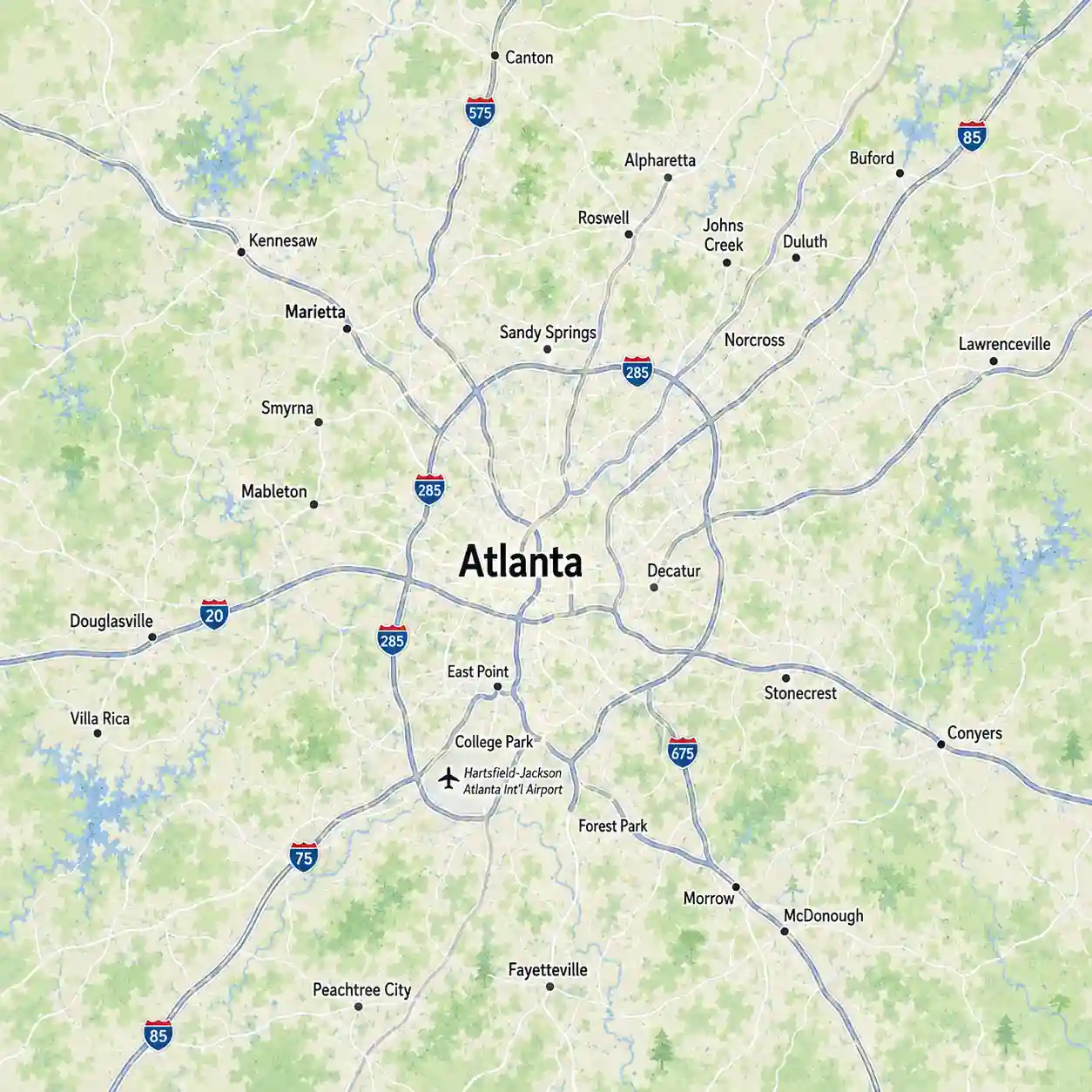 Map of Atlanta Septic Pros' six-county North Georgia service area