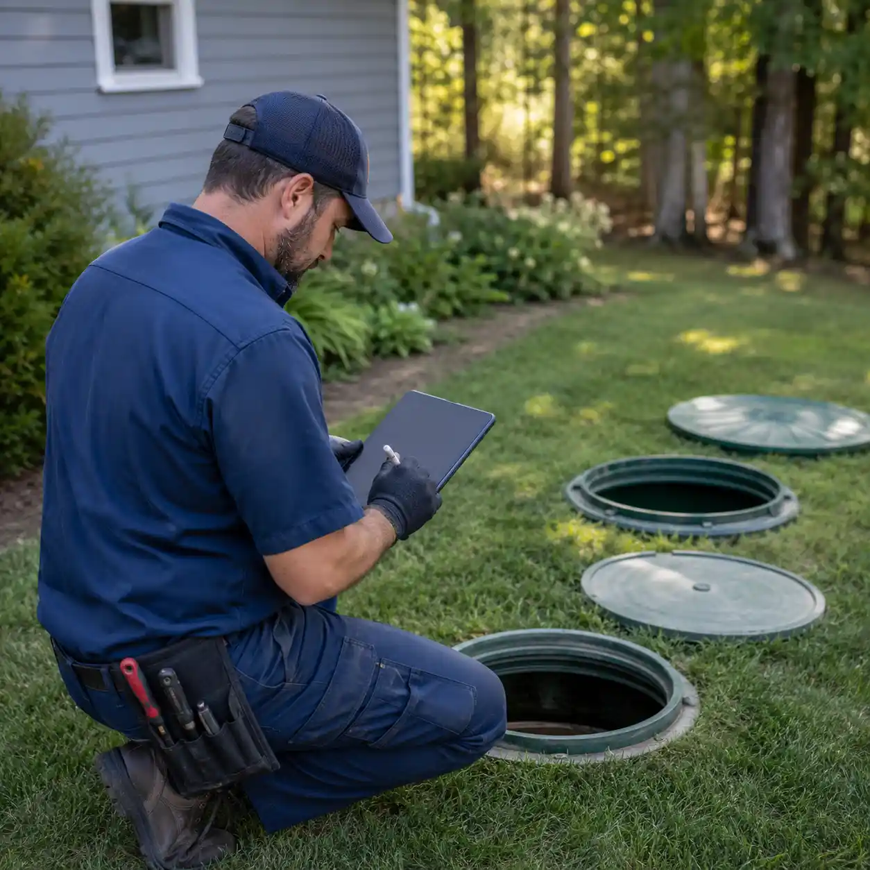 Technician performing a septic inspection in Cherokee County, Georgia